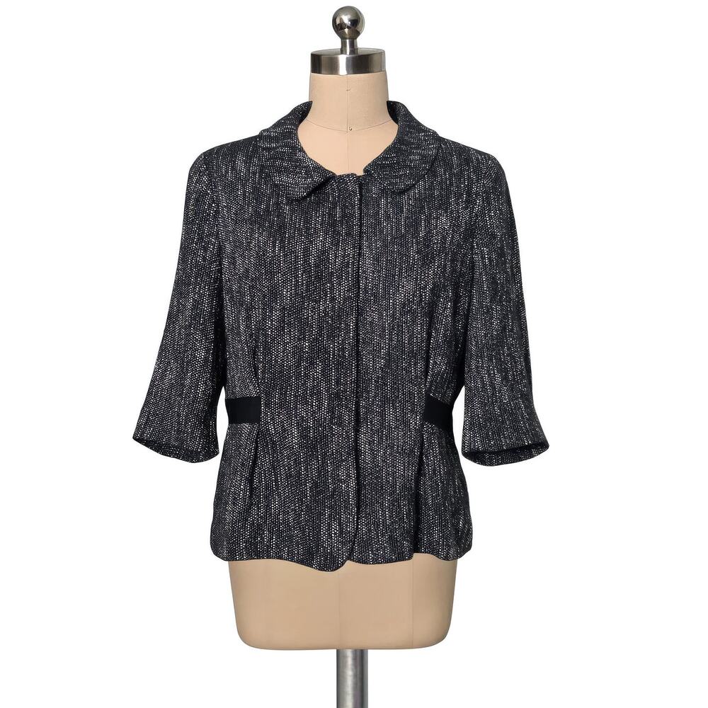 Talbots Black White Woven Blazer Jacket Peter Pan Collar 12